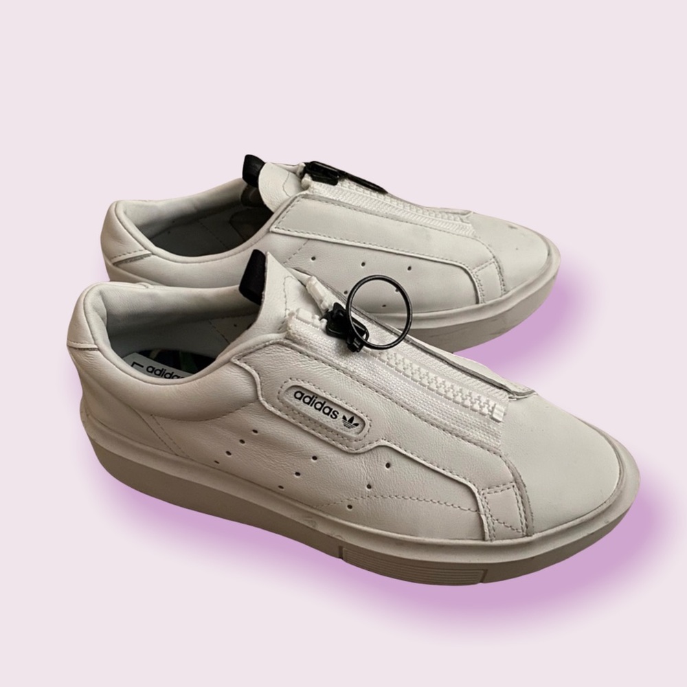 White Adidas Sleek Zip Up Platform Sneakers